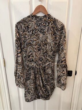 IRO Swirl Print Mini Dress in Black, Cream & Gold